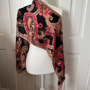 Vintage Anne Klein Silk Scarf Paisley Black Magenta Lilac Long